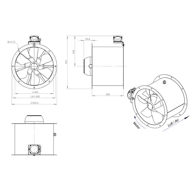 Aksial 450 mm kanalventilator - AL 450 D42U 01 CFG