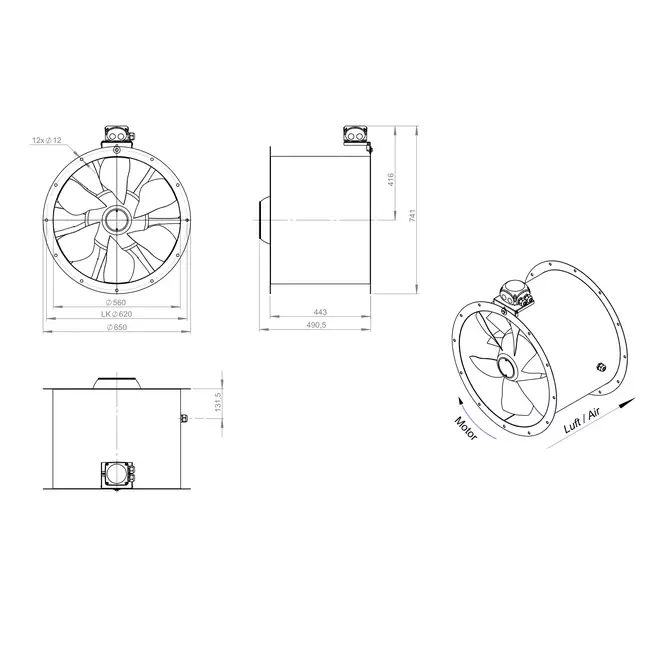 Aksial 560 mm kanalventilator - AL 560 D84U 02 CFG