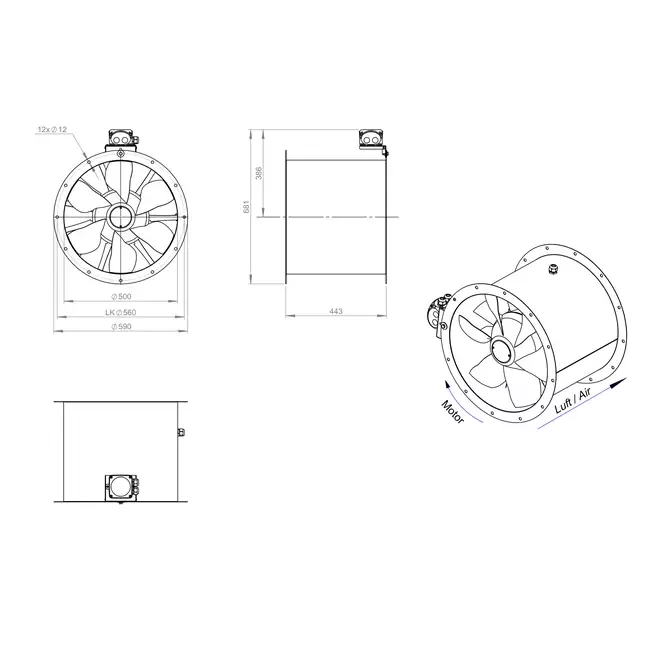 Aksial 500 mm kanalventilator - AL 500 D4 01 CFG