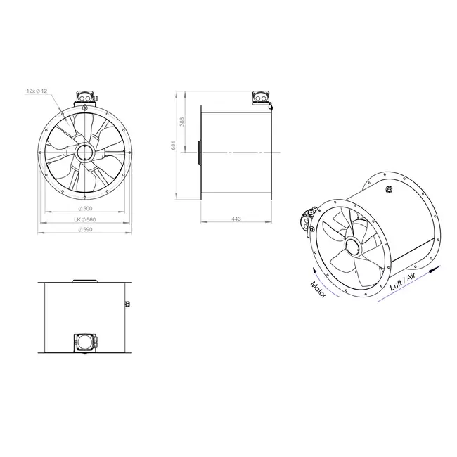Aksial 500 mm kanalventilator - AL 500 D4 03 CFG