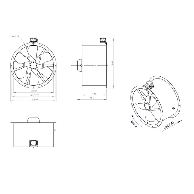 Aksial 710 mm kanalventilator - AL 710 D84U 02 CFG
