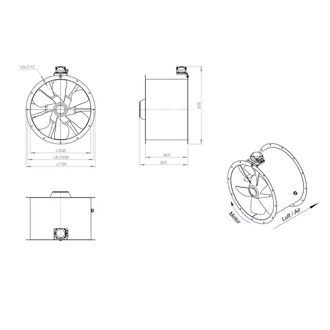 Aksial 630 mm kanalventilator - AL 630 D6 02 CFG