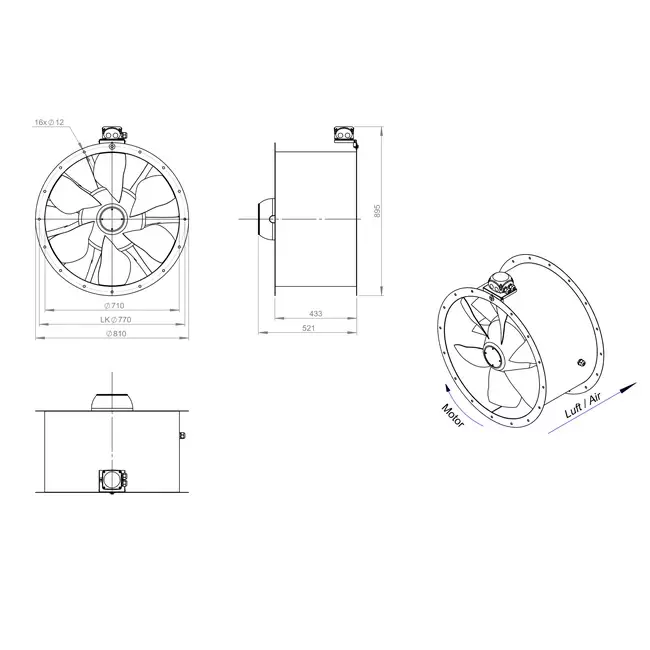 Aksial 710 mm kanalventilator - AL 710 D6 01 CFG