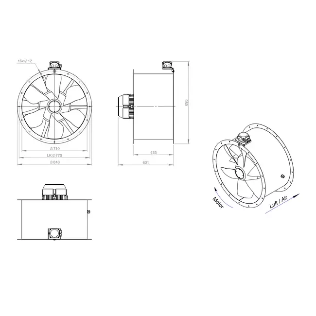 Aksial 710 mm kanalventilator - AL 710 D6 02 CFG
