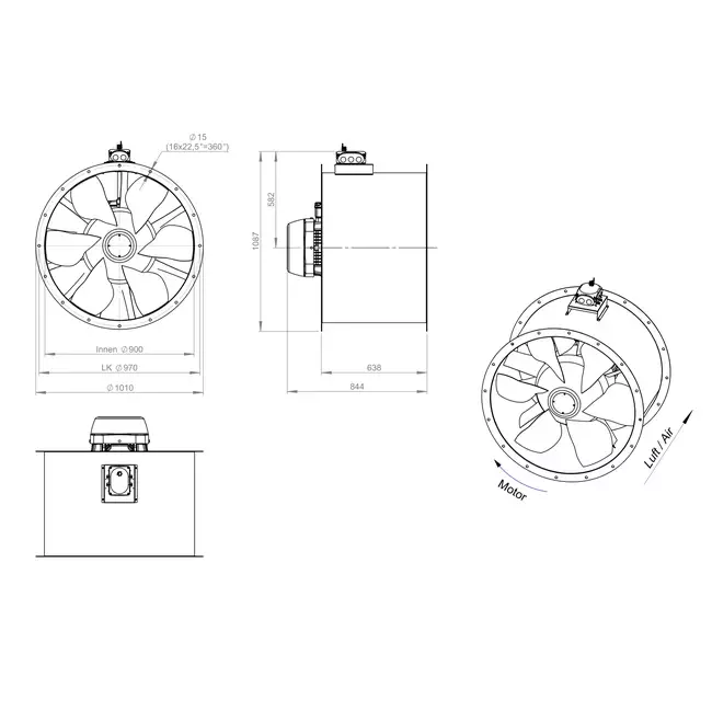 Aksial 900 mm kanalventilator - AL 900 D4 05 CFG