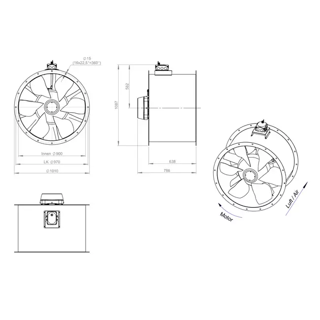 Aksial 900 mm kanalventilator - AL 900 D6 03 CFG