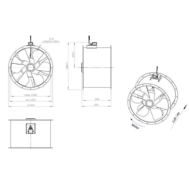 Aksial 900 mm kanalventilator - AL 900 D84U 01 CFG