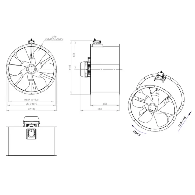 Aksial 1000 mm kanalventilator - AL 1000 D4 03 CFG