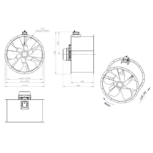 Aksial 1000 mm kanalventilator - AL 1000 D4 04 CFG