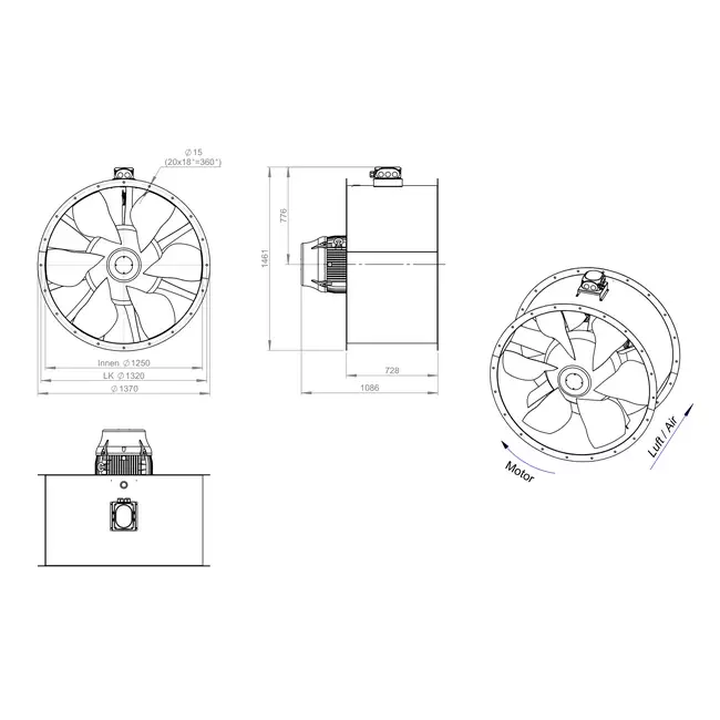 Aksial 1250 mm kanalventilator - AL 1250 D6 04 CFG