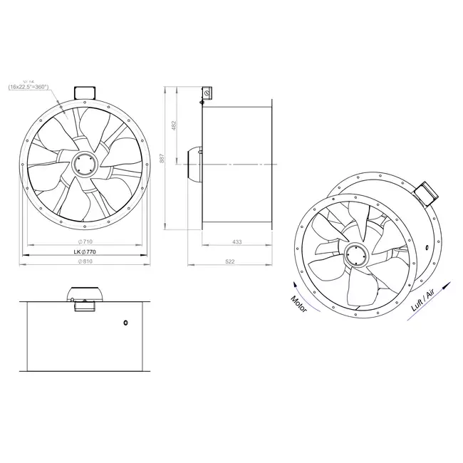 Aksial 710 mm røggasventilator med kanal F400 - AL 710 D4 F4 02 CFG
