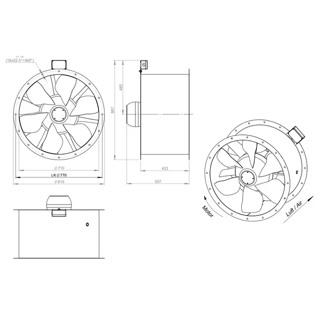 Aksial 710 mm røggasventilator med kanal F400 - AL 710 D84U F4 02 CFG