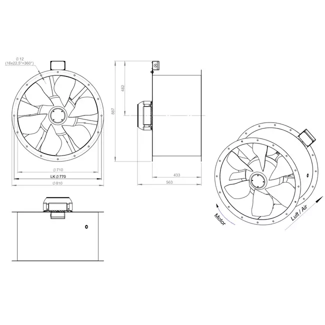 Aksial 710 mm røggasventilator med kanal F300- AL 710 D4 F3 03 CFG