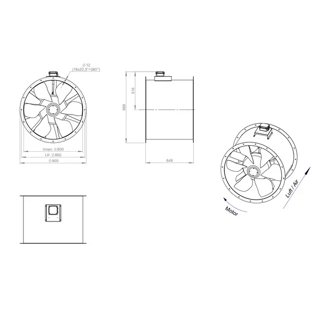 Aksial 800 mm kanalventilator røggas F400 - AL 800 D4 F4 04 CFG