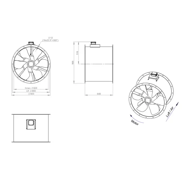 Aksial 800 mm kanalventilator røggas F400 - AL 800 D6 F4 01 CFG