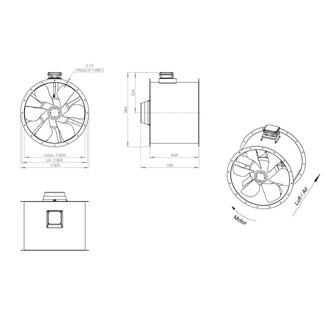 Aksial 800 mm kanalventilator røggas F300- AL 800 D4 F3 05 CFG