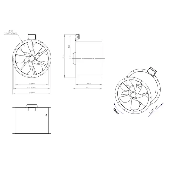 Aksial 560 mm røggasventilator med kanal F400 - AL 560 D4 F4 04 CFG