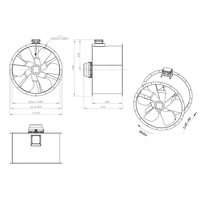 Aksial 1000 mm kanalventilator røggas F400 - AL 1000 D4 F4 02 CFG