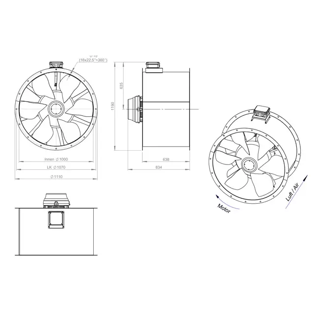 Aksial 1000 mm kanalventilator røggas F400 - AL 1000 D4 F4 03 CFG