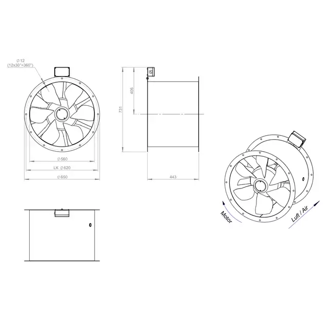 Aksial 560 mm røggasventilator med kanal F400 - AL 560 D4 F4 01 CFG