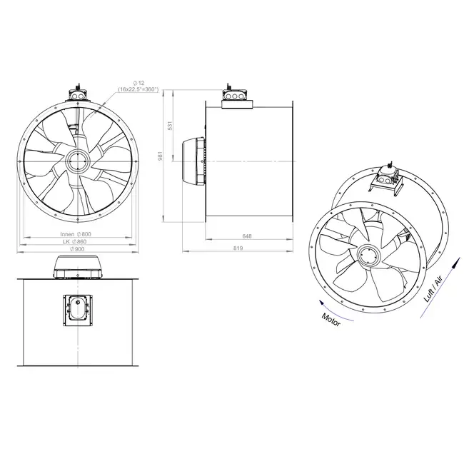 Aksial 800 mm kanalventilator - AL 800 D84U 03 CFG