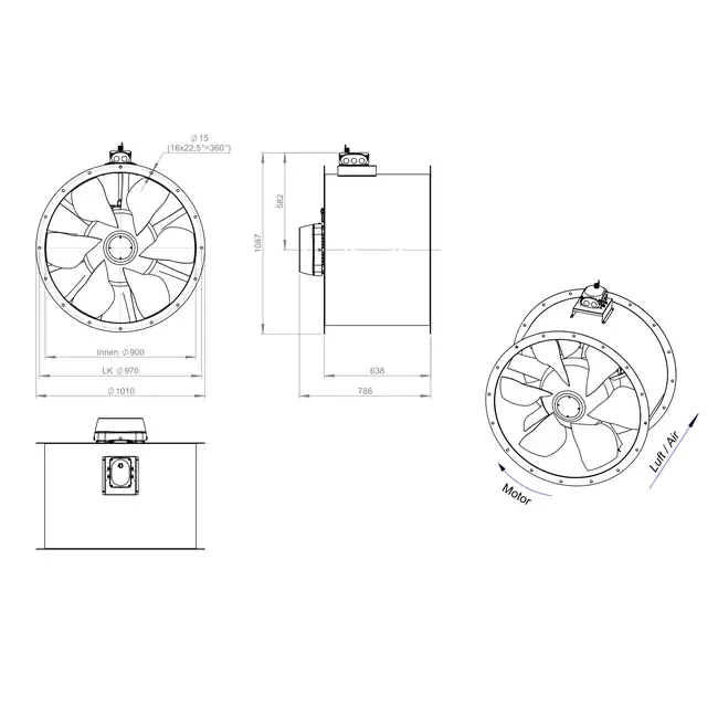 Aksial 900 mm kanalventilator - AL 900 D84U 02 CFG