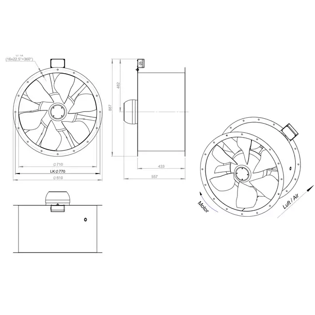Aksial 710 mm kanalventilator røggas F300- AL 710 D84U F3 02 CFG