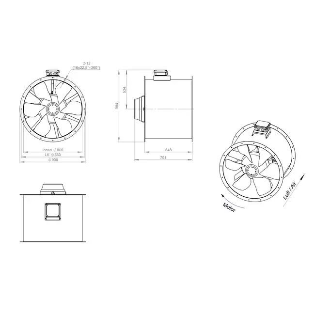 Aksial 800 mm kanalventilator røggas F400 - AL 800 D84U F4 03 CFG