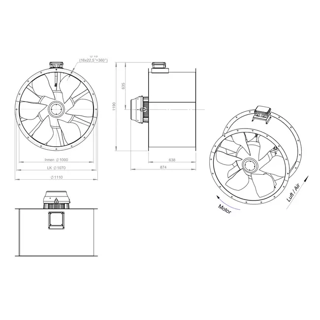 Aksial 1000 mm kanalventilator røggas F400 - AL 1000 D84U F4 03 CFG