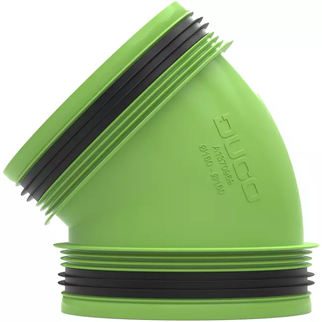 Duco tilslutningsstykke 45° med gummi D160/D160 (M/M)