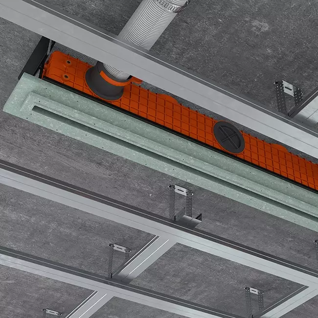 Ergovent pudsbar rammeløs lineær ventilationsrist 1000 mm med tilslutningsdiameter 75 mm – standard
