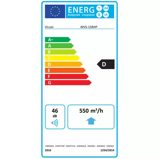 Orcon MVS-15RHP 550 m³/t + fugtighedssensor - perilex-stik