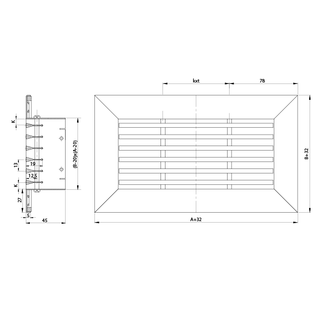 Aluminiumsgitter - med friktionsfjedre - 300x100 mm - RAL 9016