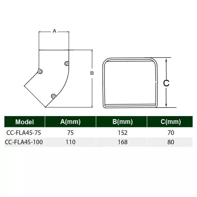 ClimaConnect 45° flad bøjning til monteringskanal 100 mm - RAL 9010
