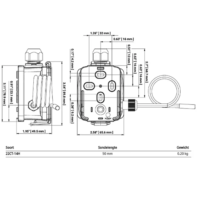 Belimo kabeltemperaturføler 4-20 mA - sonde 50x6 mm - 2 meter - 22CT-14H