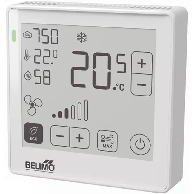 Belimo rumstyringsmodul til CO₂, luftfugtighed og temperatur - ePaper touch display - MP-Bus - P-22RTM-1800D-1
