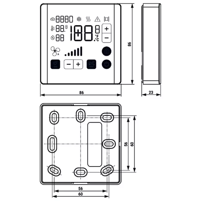 Belimo rumstyringsmodul til CO₂, luftfugtighed og temperatur - ePaper touch display - MP-Bus - P-22RTM-1800D-1