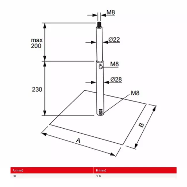Econox justerbar Spiro-rørholder - 300x300 mm
