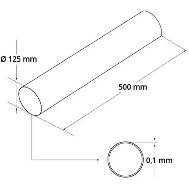 Rundt ventilationsrør i plast,L= 0,5 meter A125-0.5