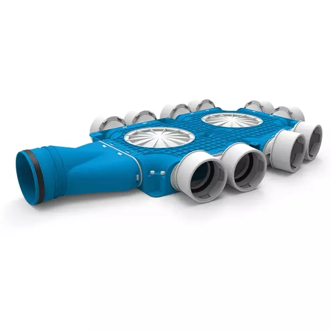 UniflexPlus kompositfordeler 10x Ø 90 mm med vandret muffe Ø 125 mm