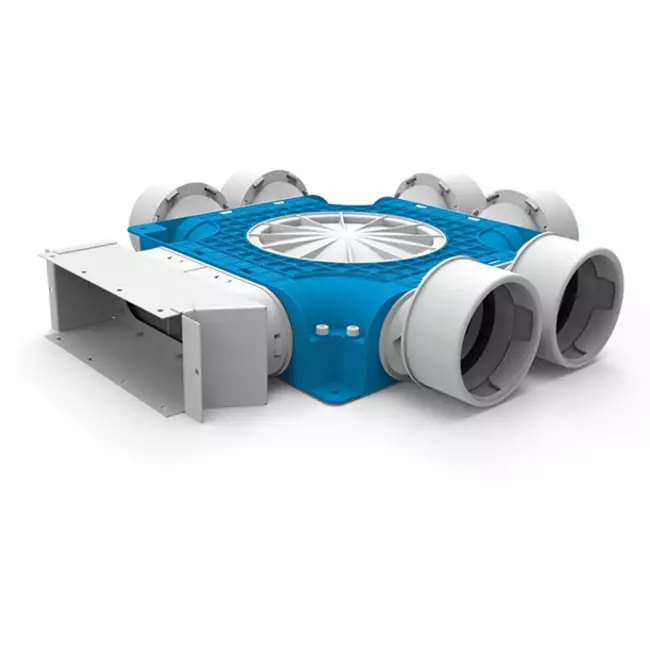 UniflexPlus kompositfordeler 6x Ø 90 mm til galvaniserede rektangulære ventilationskanaler 220x80 mm