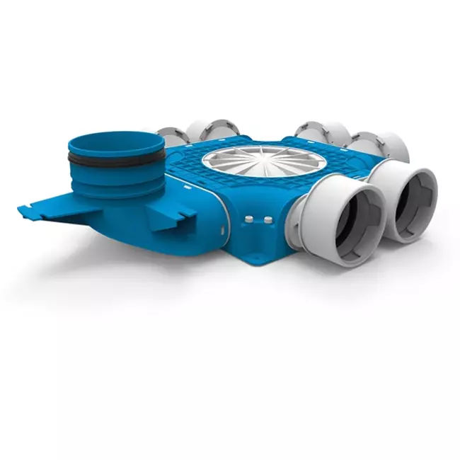 UniflexPlus kompositfordeler 6x Ø 90 mm med lodret muffe Ø 125 mm