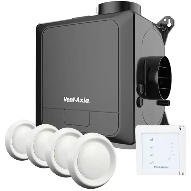 Vent-Axia Multihome AEC advance Package 368 m³/h Bluetooth + CO2-sensor + fugtighedssensor + RFT-kontrolbatteri + 4 ventiler - euro-stik