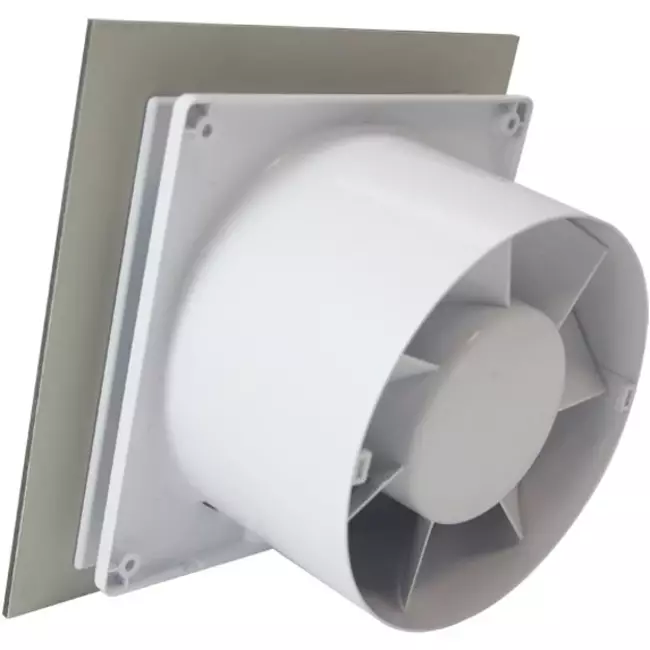 Air Roxy badeværelsesventilator med tilslutningsdiameter 125 mm med forsinket start og timer – frontpanel i guldpoleret aluminium