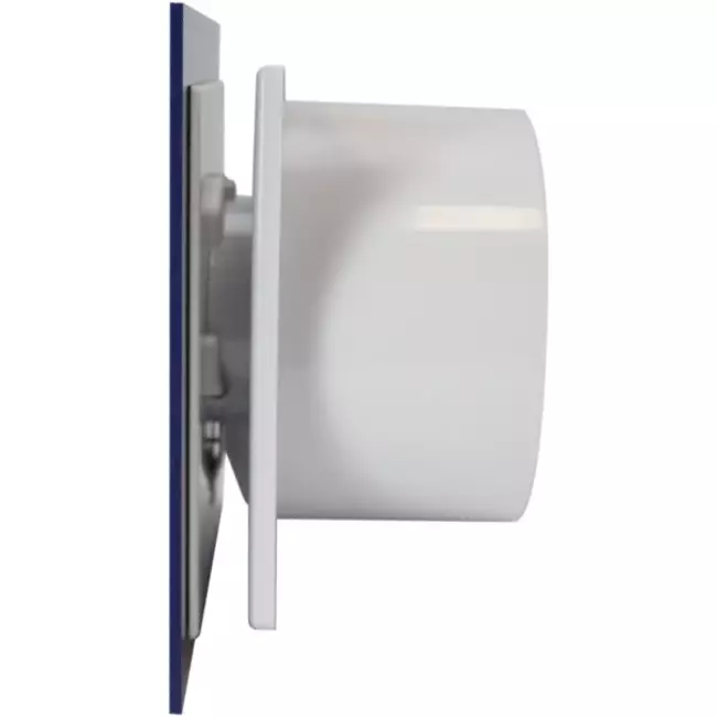 Air Roxy badeværelsesventilator med tilslutningsdiameter 100 mm med forsinket start og timer – frontpanel i blå plast