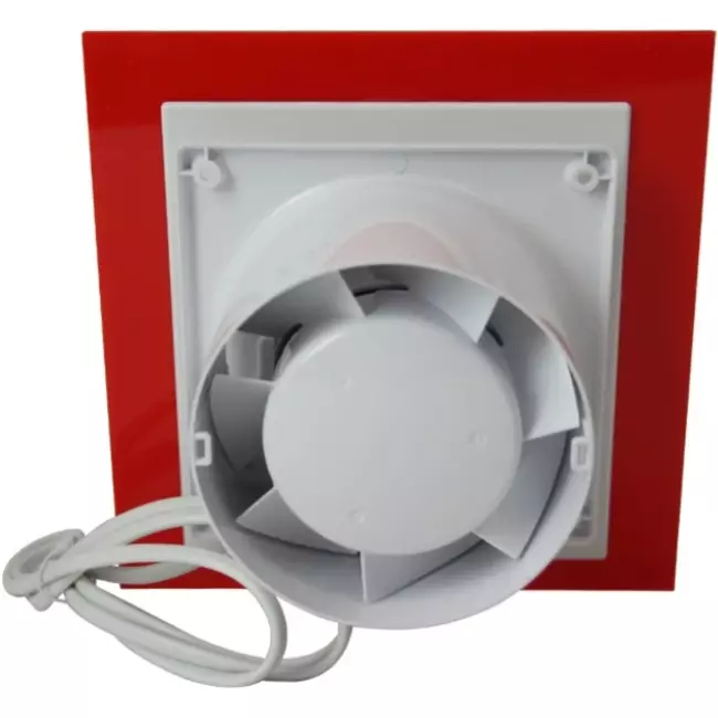 Air Roxy badeværelsesventilator med tilslutningsdiameter 100 mm med træksnor og strømstik – frontpanel i rød plast