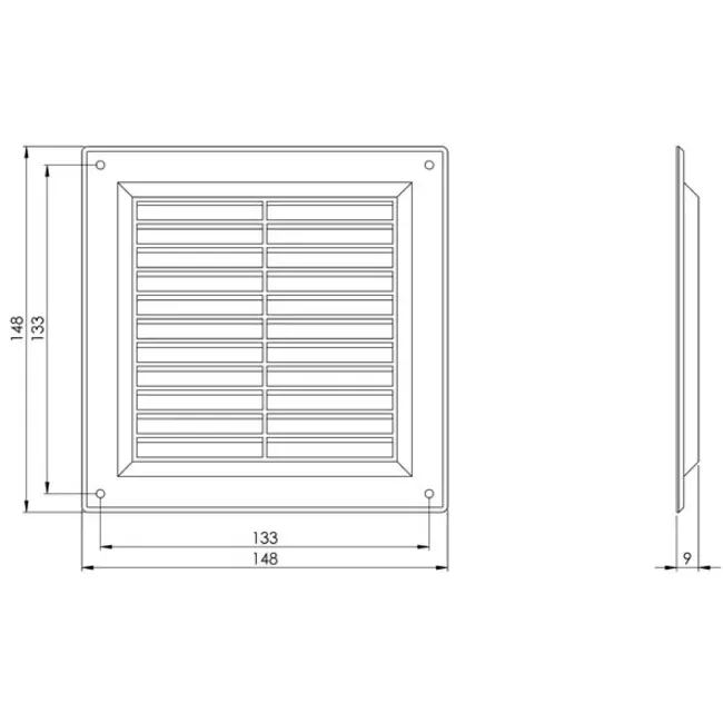 Firkantet ventilationsrist i plastik 150x150 mm beige - VR1515Y