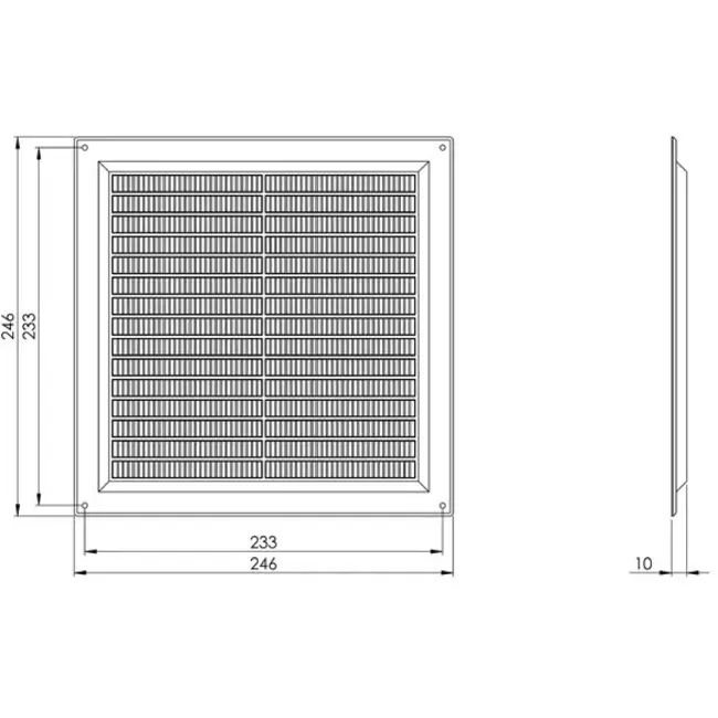 Firkantet ventilationsrist med rist 250x250 mm hvid - VR2525Y