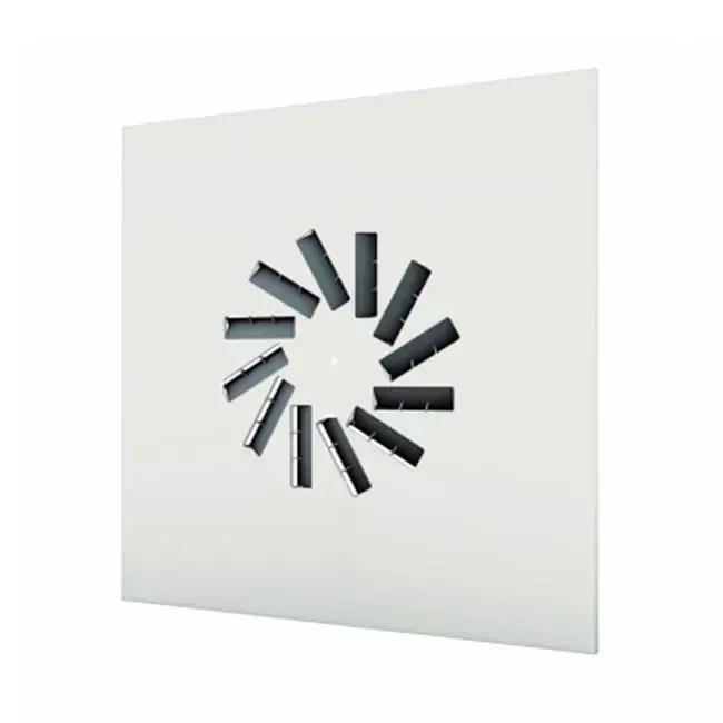 Justerbar firkantet hvirveldiffusor 600 x 600 med 12 ventilatorblade - blandet farve RAL 9010