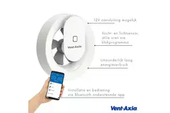 Vent Axia Svara badeværelsesventilator med fugt- og lyssensor Ø 100 – 125 mm (app-styret)
